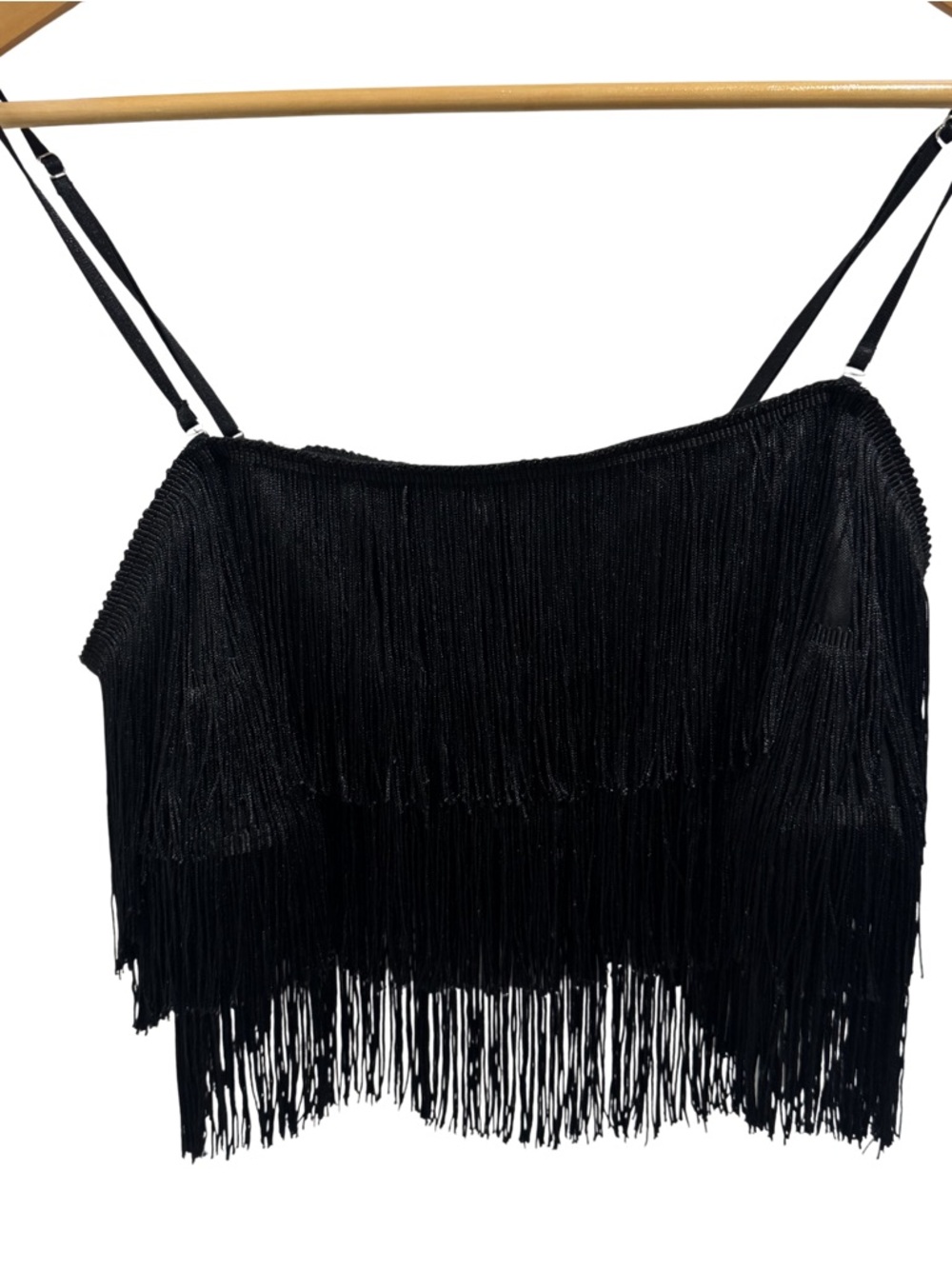 Free People Intimately Black Fringe Crop Cami Tank Top Size Large Boho Festival